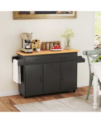 Rolling Kitchen Island Kitchen Cart with Tilt-out Trash Cabinet Island Table
