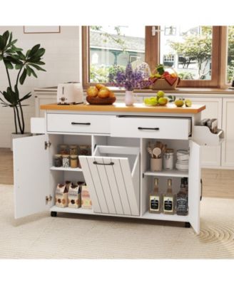Rolling Kitchen Island Kitchen Cart with Tilt-out Trash Cabinet Island Table