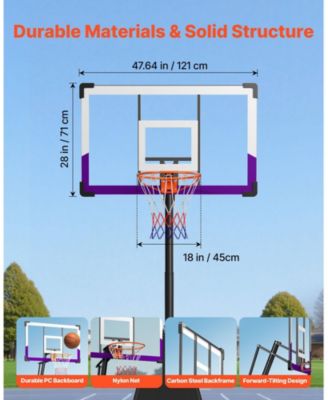 Portable Basketball Hoop, 10 ft Height Adjustable Stand with 48" PC Backboard, Outdoor/Indoor Goal System