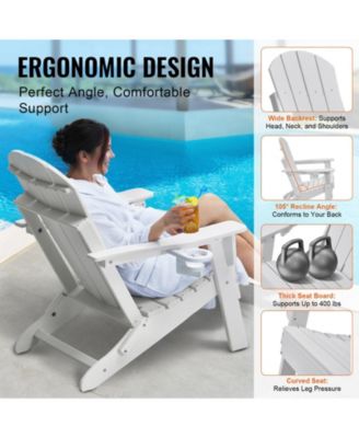Set of 2 Plastic Adirondack Chairs, All-Weather Folding Patio Chairs with Cup Holder, Ergonomic Armrests