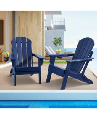 Set of 2 Plastic Adirondack Chairs, All-Weather Folding Patio Chairs with Cup Holder, Ergonomic Armrests