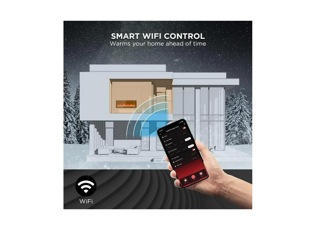 Gaomon 90" Electric Fireplace Insert, Ultra-Slim Wall Mounted/Recessed Heater, 12 Flame Colors, WiFi, Remote & Touchscreen, Adjustable Thermostat