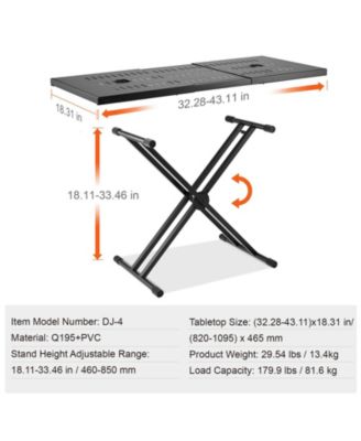 Portable DJ Table Stand, 32"-43" Adjustable Height, 18" Tabletop, Foldable Double-X Keyboard Stand for Laptop and Controller