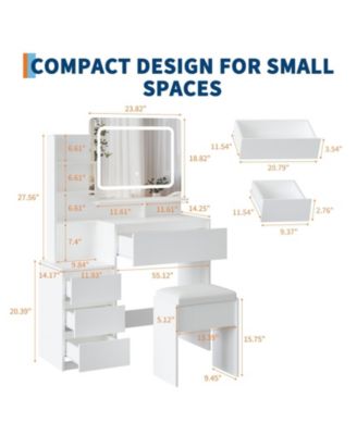 Vanity Set with Mirror and Adjustable Lights, Makeup Vanity Table with Built-in Charging Station, Vanity Desk with 4 Drawers,