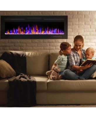 88" Smart Electric Fireplace, Wall Mounted/Recessed, WiFi, Remote & Touch, 750W/1500W Dual Heat, Adjustable Flame, Timer, Log & Crystal Decor