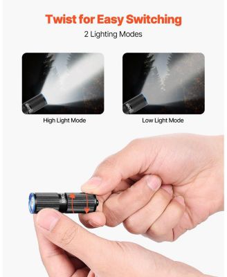Rechargeable Mini Keychain LED Flashlight, 200 High Lumens, 2 Lighting Modes, IPX7 Waterproof