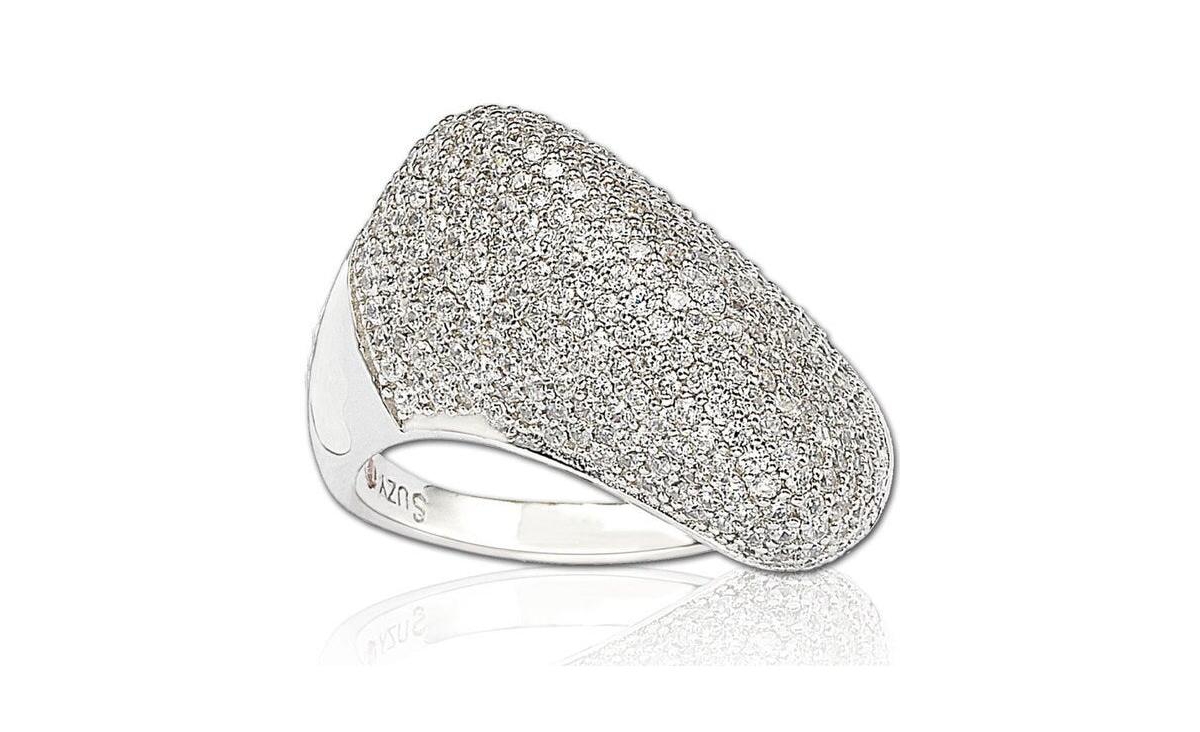 Suzy Levian New York Suzy Levian Sterling Silver Cubic Zirconia Pave Diagonal Puff Ring