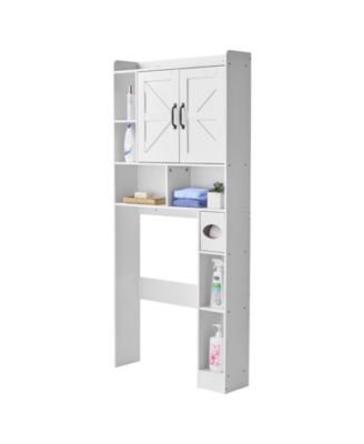 Over-the-Toilet Storage Cabinet, 66.14" Bathroom Space Saver with Double Doors, Adjustable Shelf & Open Shelf, White