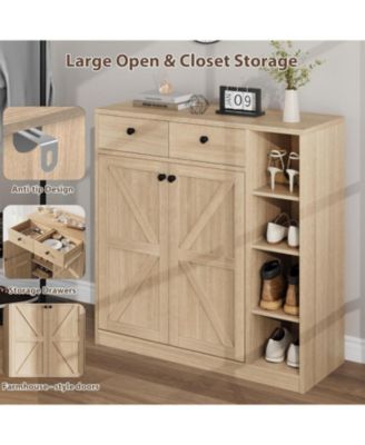 Shoe Storage Cabinet with Doors and Drawers, 42'' Tall Modern Shoe Cabinet with 3 Adjustable Shelves and Stable Base