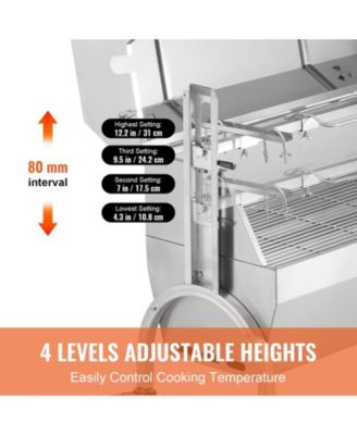 46" Rotisserie Charcoal Spit Grill with Hooded Cover, 132 lb Capacity, 52W Electric Motor, Stainless Steel Roaster, Lockable Wheels