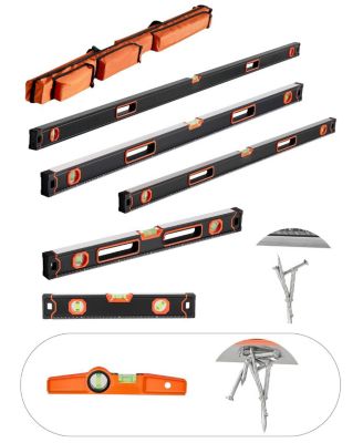 6-Piece Box Level Set, 78/48/32/24/16/10", Bubble Vials, 45/90/180° Ruler, SAE/Metric Scale, Aluminum Alloy (10" Magnetic