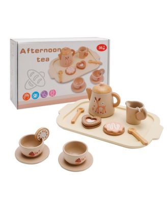 13-Piece Wooden Tea Set with Teapot, Cups & Treats, Child-Safe Gift