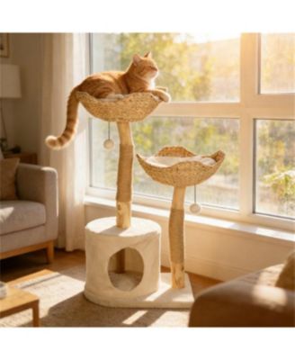 37.4 in. Cat Tree with Scratching Post  in Cream White