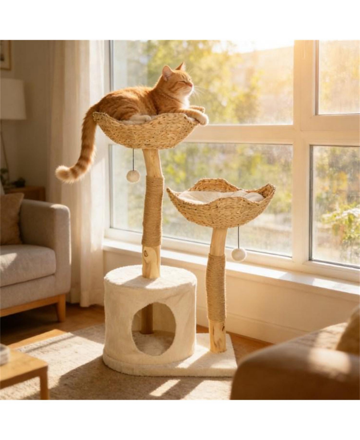 Aostirmotor 37.4 in. Cat Tree with Scratching Post in Cream White