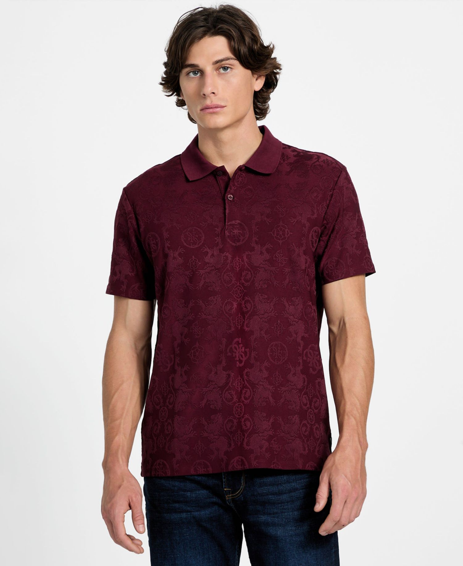 Men's Tonal Jacquard Short-Sleeve Knit Polo Shirt
