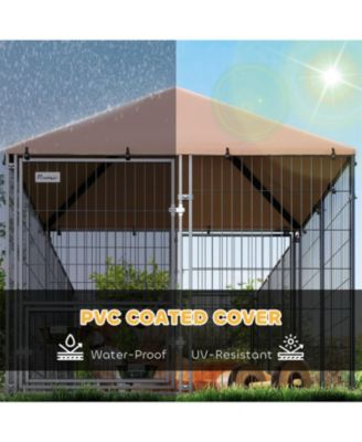 Dog Kennel with Rotating & Adjustable Height Bowls in Coffee