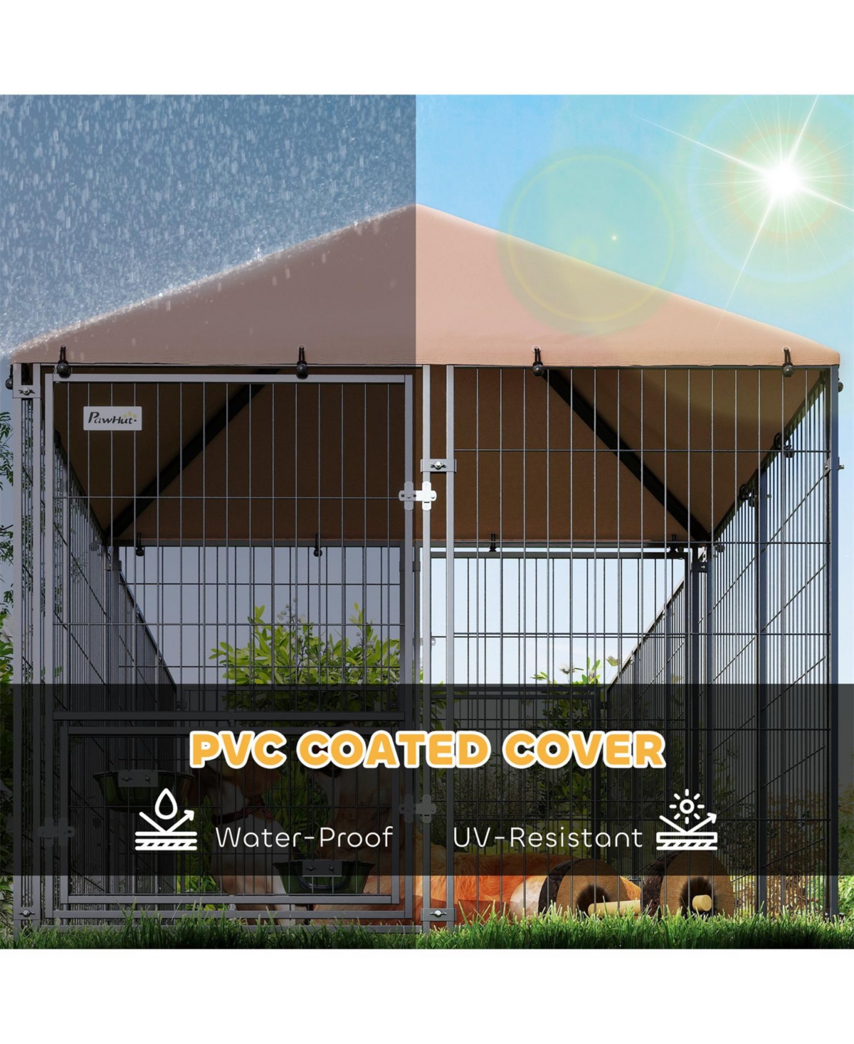 Aostirmotor Dog Kennel with Rotating & Adjustable Height Bowls in Coffee