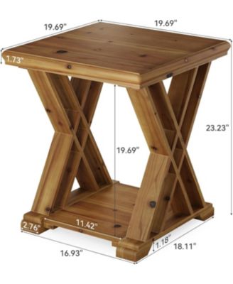 Solid Wood Side Table, Farmhouse Narrow Nightstand, Small Square 2-Tier End Table