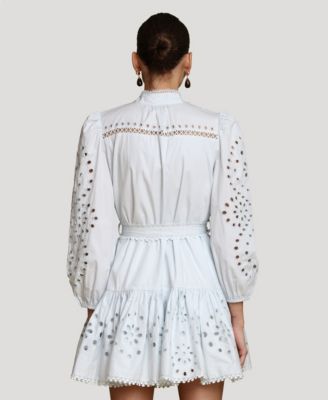 Women's Eyelet Cotton Lined Shirt Dress