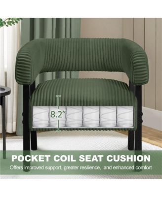 1 Pc Corduroy Upholstered, Engineered Wood Frame U-Shaped Backrest, Pocket Coil Seat Barrel Accent Chair
