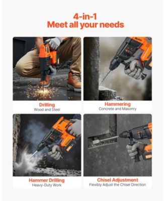 20V Brushless Cordless SDS-Plus Rotary Hammer Drill, 1" Capacity, 4 Functions, 1200 RPM, 5300 BPM, Battery & Charger Included