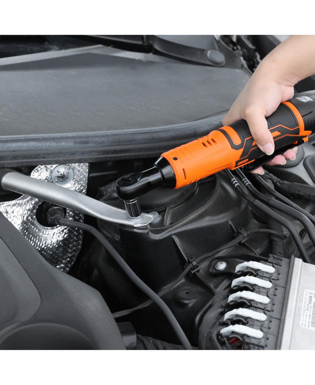 Mecale Cordless Ratchet Wrench Set, 3/8" Drive, 240 Rpm, 33 ft-lbs Torque, 2 x 2.0Ah Batteries, Charger, Sockets, Adapter, Extension