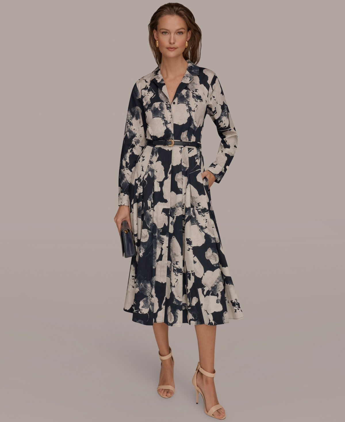 Donna Karan New York Women's Long-Sleeves Collared Midi Dress