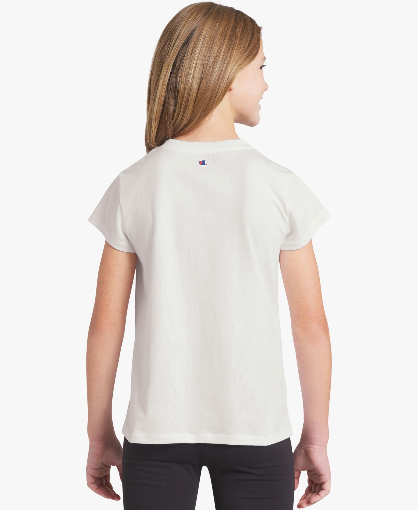 Футболка Champion Crewneck Rainbow Logo Graphic T-Shirt для девочек, цвет: Белый — фото 3