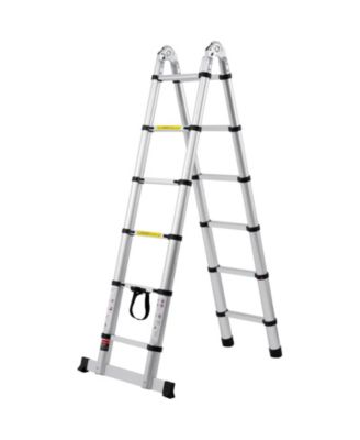 12.5 ft Telescoping A-Frame Ladder, Aluminum Multi-Button Retraction, 375 lb Capacity, Stabilizer Bar, Lightweight Extension Ladder