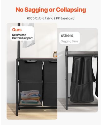 3-Tier Laundry Sorter with Rack, 2-Section Hamper with Shelves & Drawers, Ladder Shelves, 600D Oxford Bags, Metal Frame