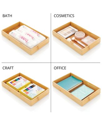 Stackable 15" Long Wooden Bamboo Drawer Organizer - 2 Pack, Natural Wood