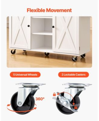 52" Kitchen Island Cart with Solid Wood Top, Storage Cabinet, Drop Leaf, Drawers, Spice Rack, Towel Rack, Swivel Wheels