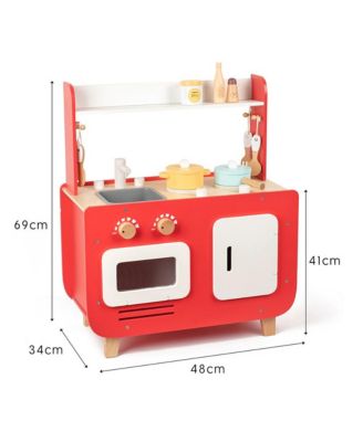 Wooden Kids Play Kitchen Toy Set with Washer, Oven, Realistic Sink & Storage