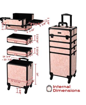 Rolling Makeup Train Case Trolley w/ Cube Case Cosmetic Organizer Pink