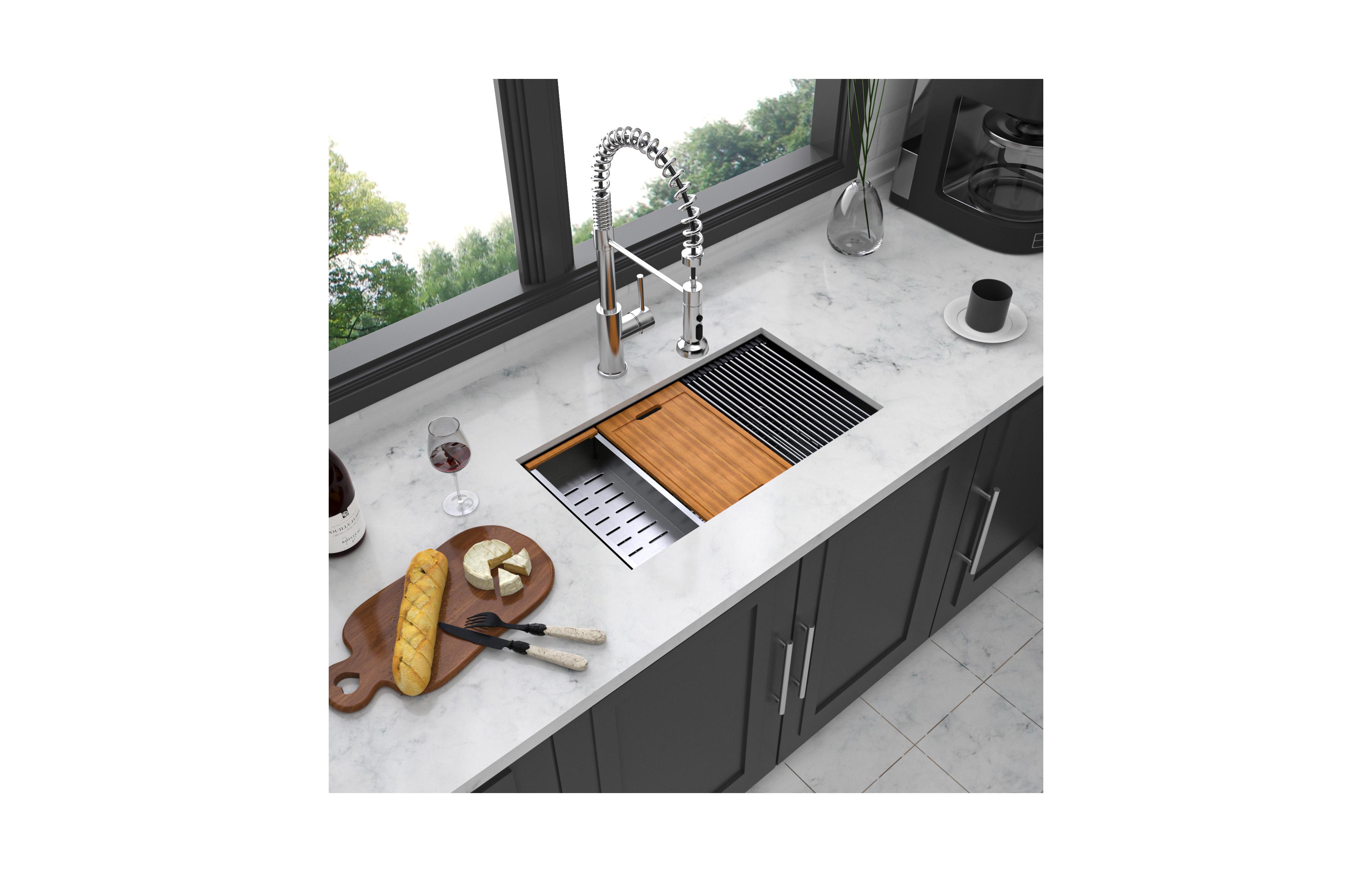flynama 28x18x10inch Gunmetal Black Workstation Kitchen Sink Undermount Stainless Steel 16 Gauge