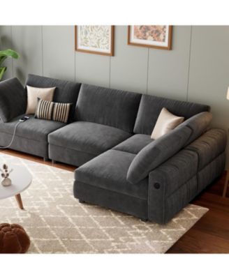 104 Inch Modular Sectional Sofa L-Shaped Convertible Couch with Charging Station and 6 Pillows