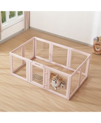 Dog Whelping Box, 60 x 39 x 23 in Plastic Whelping Pen for Medium Dogs, Waterproof Clear Panels w/ Windows & Door Lock, Easy-Clean Birth Kit