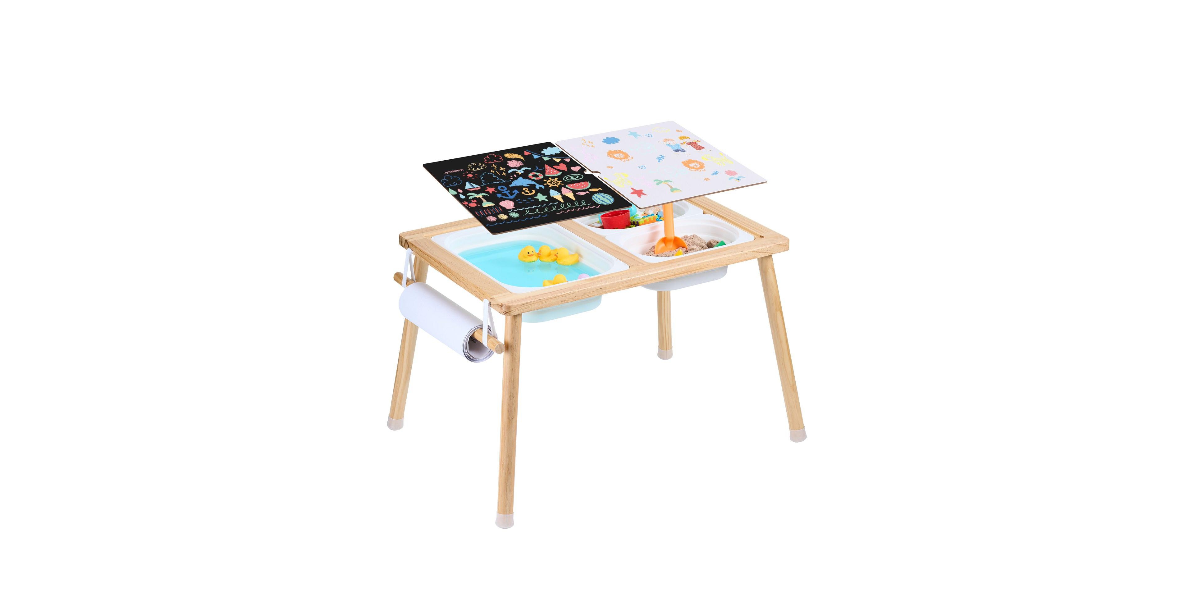 Mecale Toddler Wooden Sand & Water Play Sensory Table With Foldable Bins