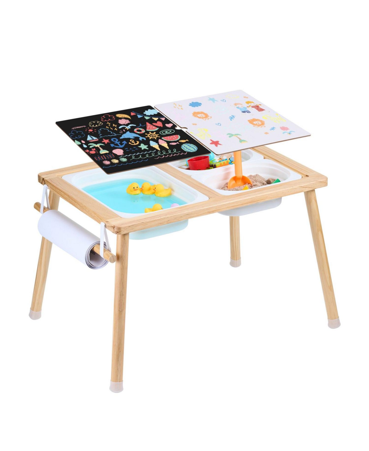 Toddler Wooden Sand & Water Play Sensory Table With Foldable Bins