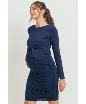 Maternity Front Tie Crew Neck Side Ruched Nursing Dress