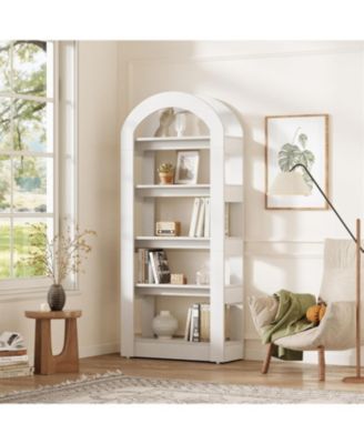 5-Tier Bookshelf, Arch-Shaped Racks, Tall Standing Wooden Bookcase Display Shelf Modern Storage Solution