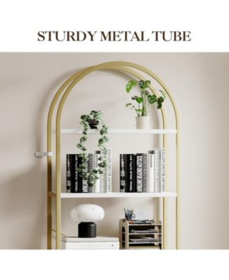 Set of 2 Modern Arched Bookcases, 5-Tier Metal Frame Shelves with Marble Finish for Living Room & Office