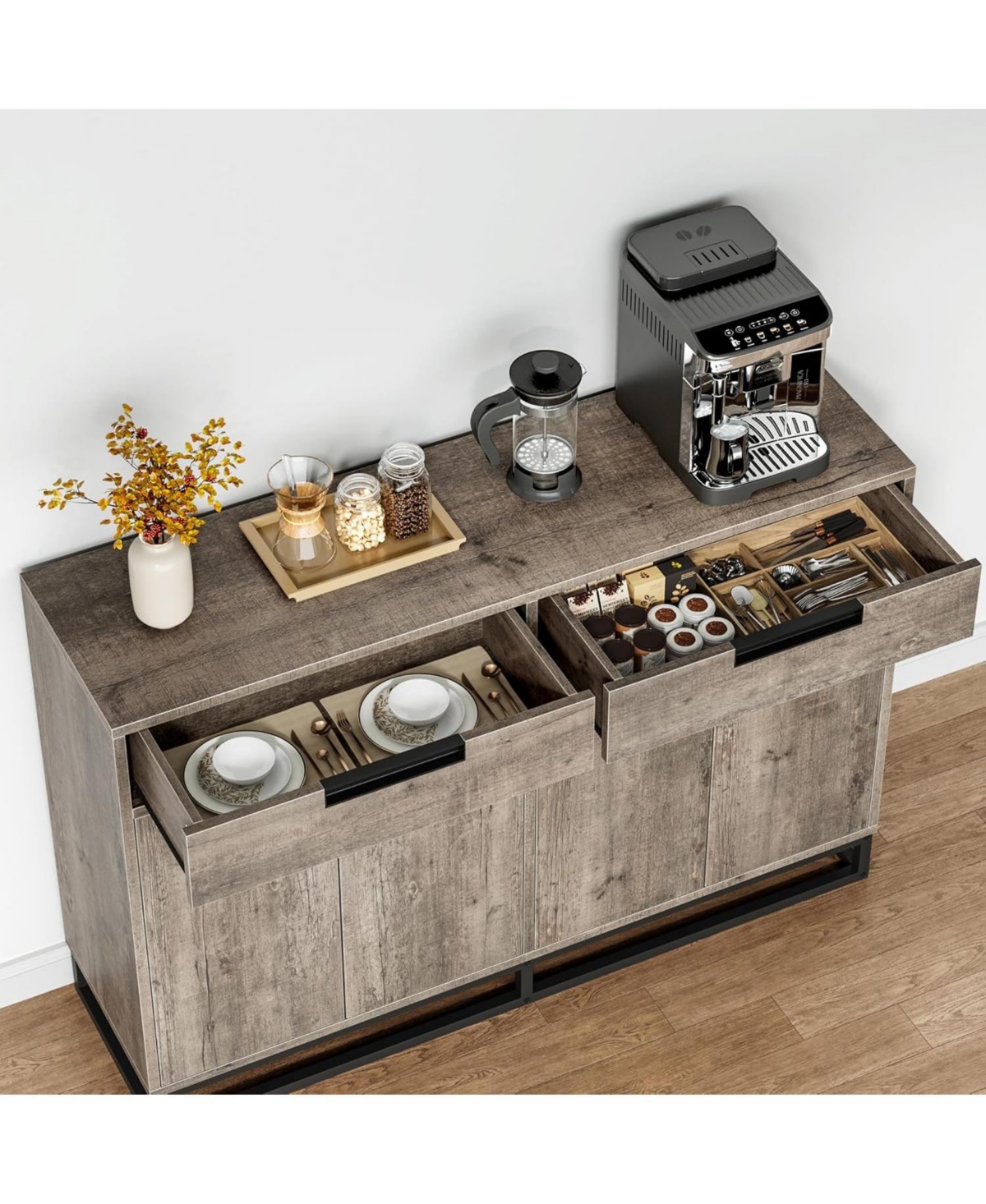 gaomon Kitchen Buffet Cabinet 55 Inch Large Modern Sideboard with 2 Drawers and 4 Doors, Coffee Bar Table for Dining Room