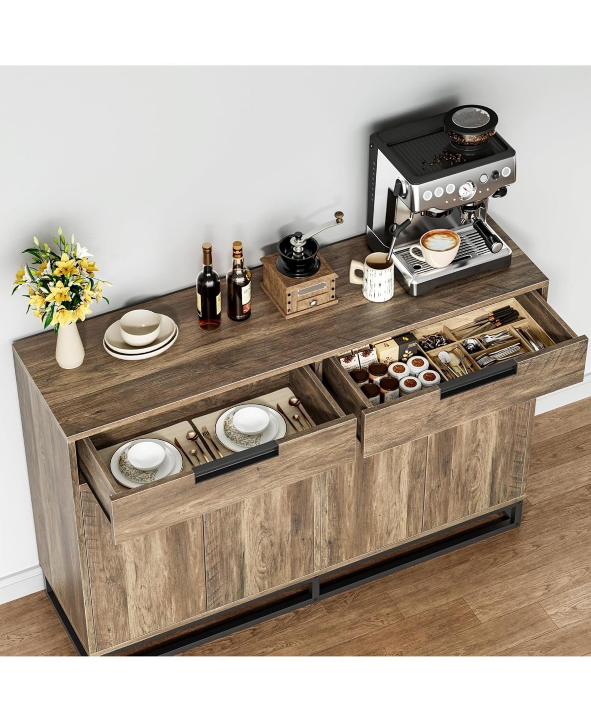 gaomon Kitchen Buffet Cabinet 55 Inch Large Modern Sideboard with 2 Drawers and 4 Doors, Coffee Bar Table for Dining Room