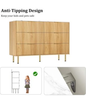6-Drawer Modern Fluted Wood Dresser with Gold Handle, Large Storage Organizer for Bedroom, Living Room, Hallway