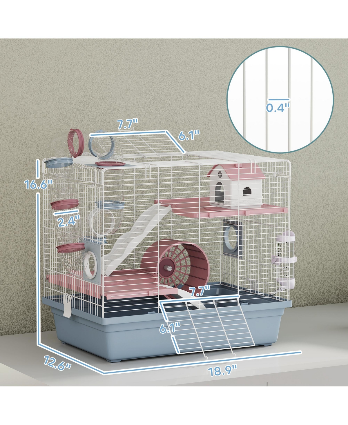PawHut Hamster Cage, 3-Tier Gerbil Cage with Exercise Wheel and Tubes,