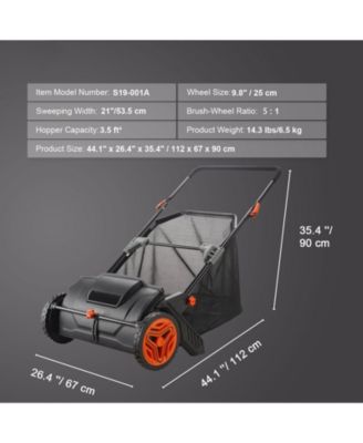21" Push Lawn Sweeper, Leaf & Grass Collector with 3.5 cu. ft. Mesh Hopper, 2 Spinning Brushes, Plastic Wheels, Steel Frame