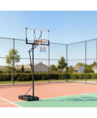Portable Basketball Hoop, 5.25–10 ft Height Adjustable Stand with 48" PC Backboard, Rolling Wheels, Outdoor Goal System