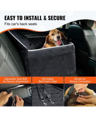 Dog Car Booster Seat w/ Storage Pocket & Safety Leash, Sponge Fill, Dog Car Bed for Medium/Large Dogs up to 55 lb, Black