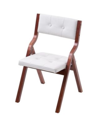 Set of 4 Wooden Folding Chairs with Cushion, Portable Foldable Padded Dining Chairs with Wooden Frame, White